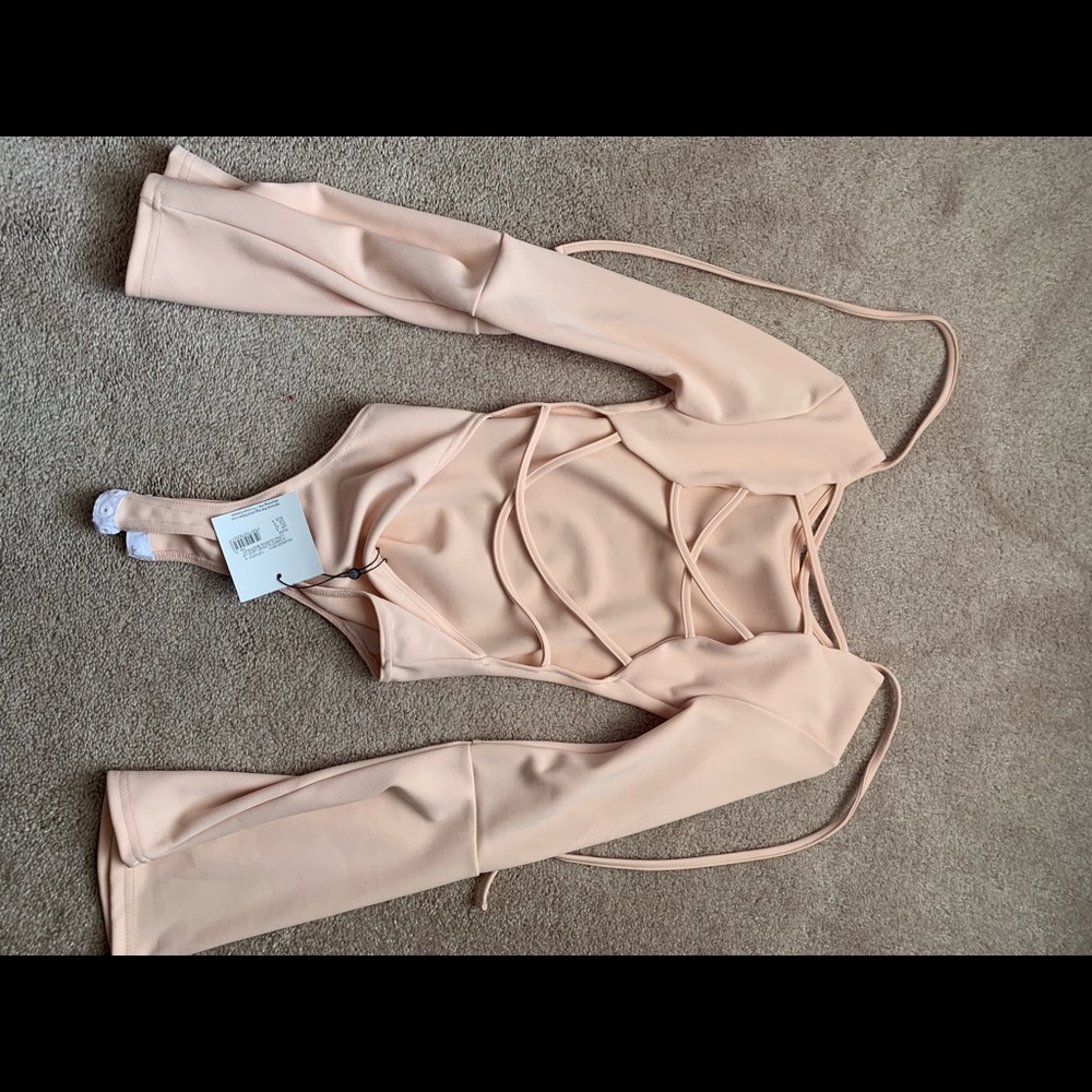Pink lace up back bodysuit, size 0 or XS